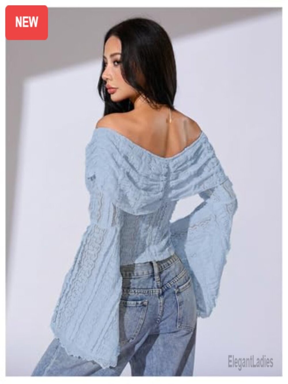 Off Shoulder Lace Tank Top Bell Sleeve Crop Top Going Out Y2K Summer Top - Picture 2 of 5